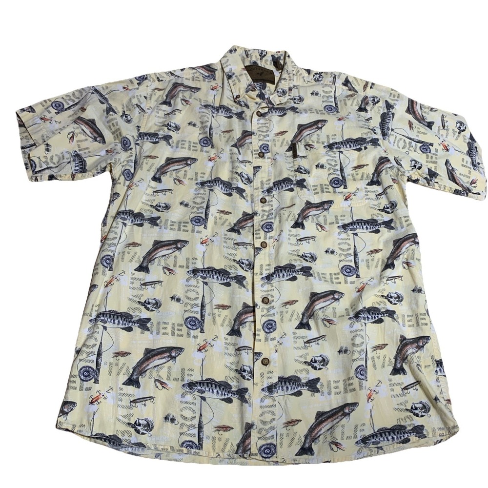 North River Men's Size LT Button Up Short Sleeve‎ Cotton Fishing Shirt